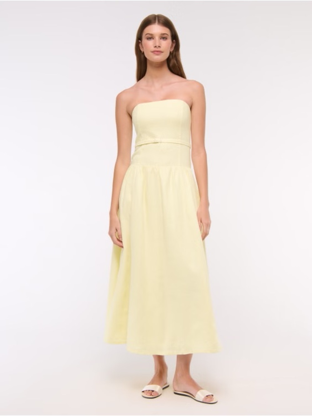 Abercrombie & Fitch Strapless Midi Dress in Light Yellow